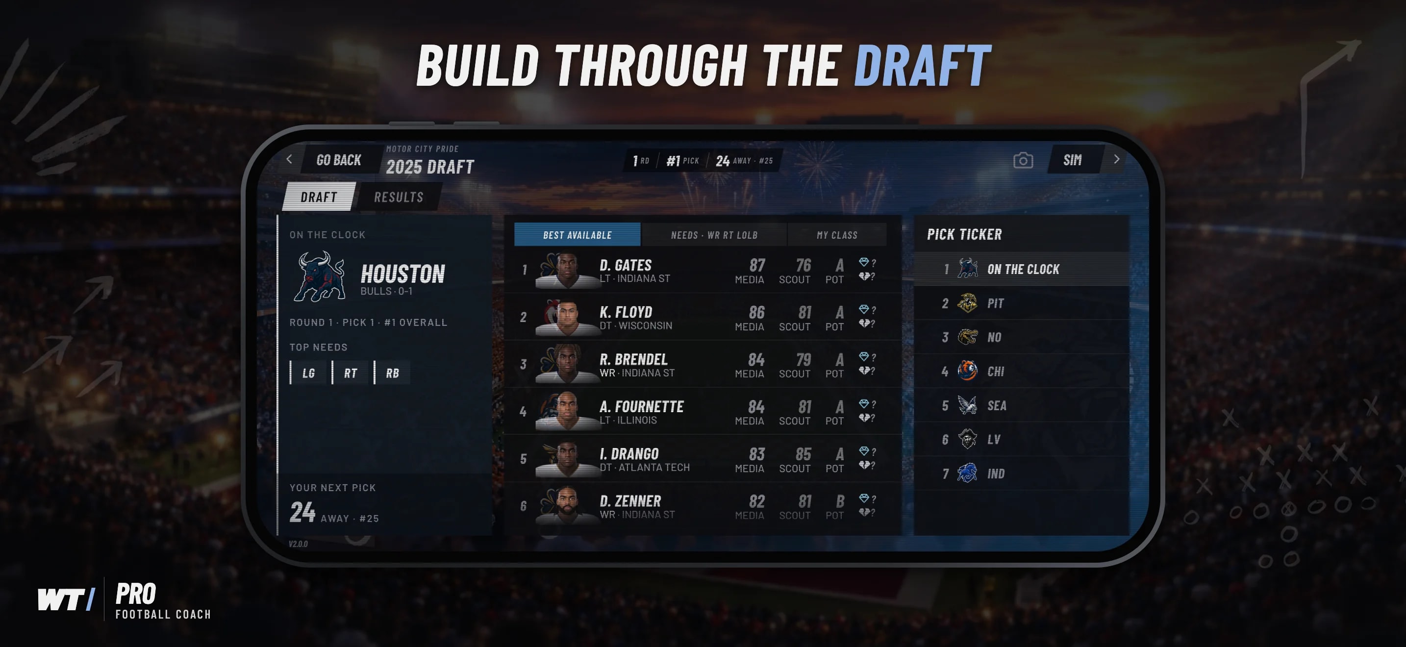 Pro Football Coach 27 draft screen
